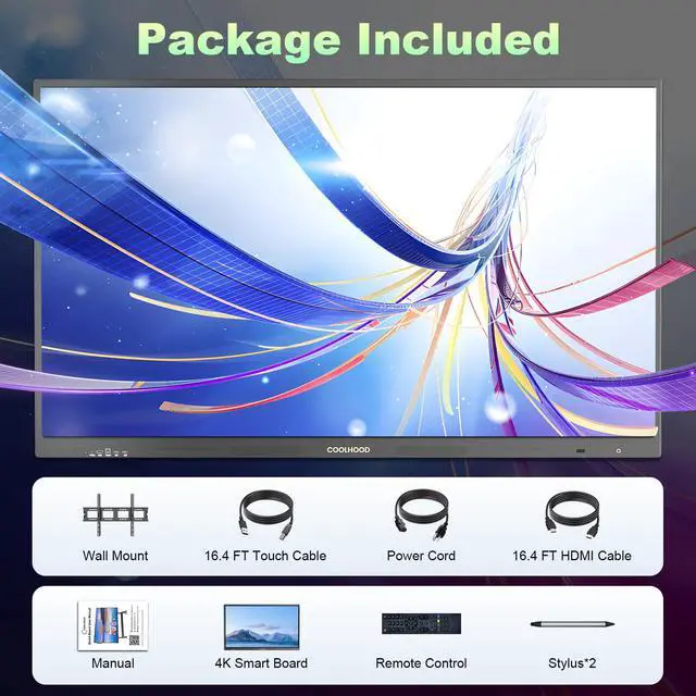 Alt view image 7 of 7 - COOLHOOD 65" 4K UHD Interactive Whiteboard Grade B Refurbished (Pristine Screen, Minor Rear Scuffs), Open OS, for Classroom/Meeting/Home (Wall Mount Included)