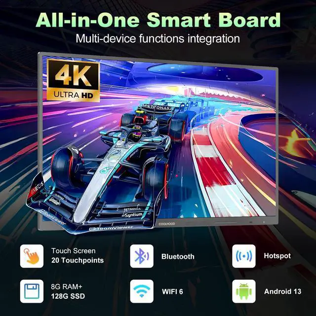 Alt view image 2 of 7 - COOLHOOD 65" 4K UHD Interactive Whiteboard Grade B Refurbished (Pristine Screen, Minor Rear Scuffs), Open OS, for Classroom/Meeting/Home (Wall Mount Included)