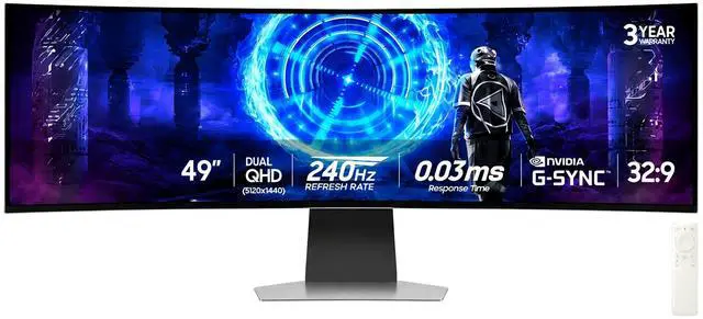 Main image of 49-inch QD-OLED Curved Gaming Monitor, 240Hz 0.03ms, Dual QHD (5120x1440) 32:9, G-Sync Compatible & FreeSync Premium Pro, Glare Free, Ergonomic Stand, 3 Yr WarrantyLS49DG956SNXGO (2024)