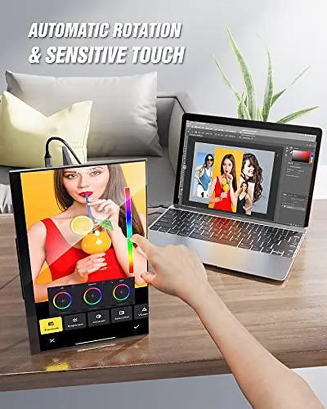 Alt view image 4 of 7 - 15.6" 4K Touchscreen Portable Monitor, 3840x2160 UHD with 100% Adobe RGB, USB-C & HDMI External Display for Laptop MacBook PS5 PS4 Xbox, Built-in Speakers with Kickstand
