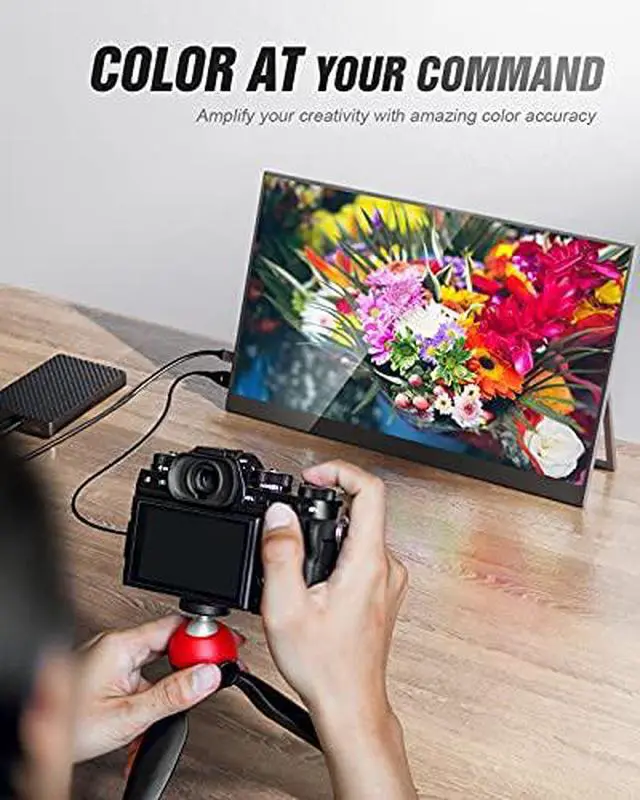 Alt view image 7 of 7 - 15.6" 4K Touchscreen Portable Monitor, 3840x2160 UHD with 100% Adobe RGB, USB-C & HDMI External Display for Laptop MacBook PS5 PS4 Xbox, Built-in Speakers with Kickstand