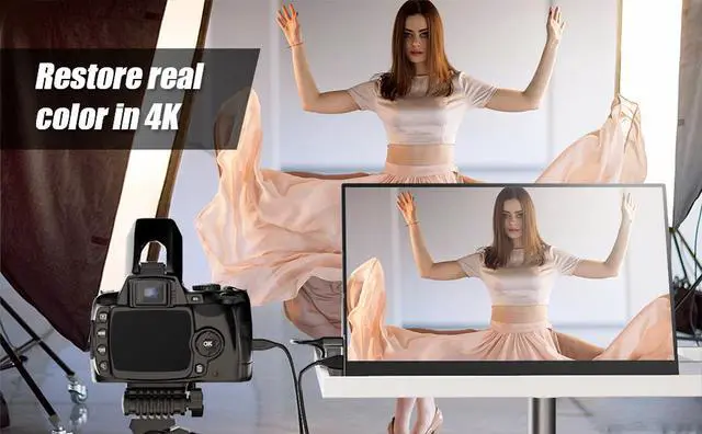 Alt view image 2 of 7 - 15.6" 4K Touchscreen Portable Monitor, 3840x2160 UHD with 100% Adobe RGB, USB-C & HDMI External Display for Laptop MacBook PS5 PS4 Xbox, Built-in Speakers with Kickstand