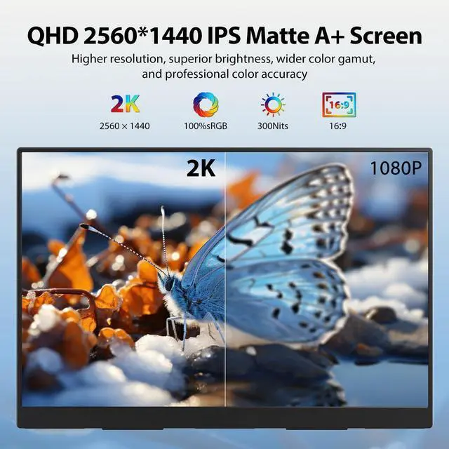 Alt view image 3 of 7 - 18.5" 280Hz Portable Gaming Monitor, 2K QHD 100% sRGB HDR FreeSync, Gameplus Screen for Laptop PC Phone Game Console