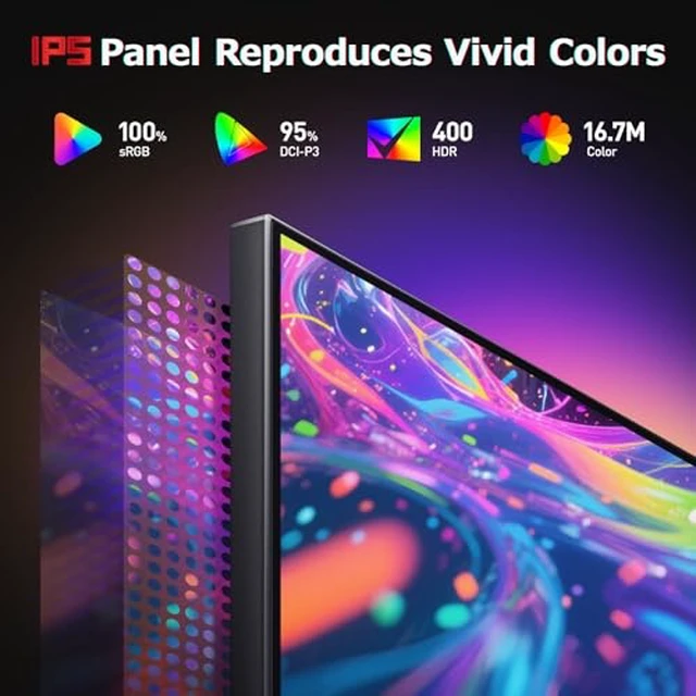 Alt view image 4 of 7 - 27" 1440p Gaming Monitor 200Hz 1ms Fast IPS, QHD 2560x1440 HDR400 95% DCI-P3, Adaptive Sync, Compatible with 165Hz/144Hz/120Hz/100Hz/60Hz, HDMI 2.0 & DP 1.4, VESA