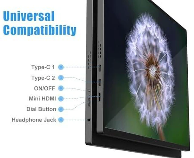 Alt view image 4 of 7 - 16" Portable Monitor, 2.5K QHD 2560x1600 120Hz IPS 16:10, 1ms 100% sRGB, USB-C & Mini HDMI, Dual Speakers, Smart Cover & VESA 75x75mm