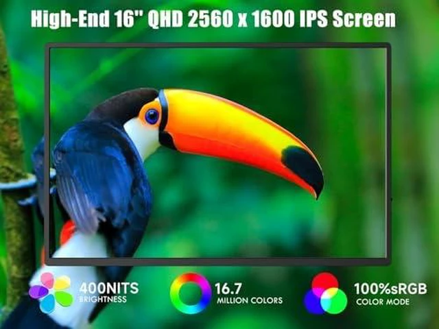 Alt view image 2 of 7 - 16" Portable Monitor, 2.5K QHD 2560x1600 120Hz IPS 16:10, 1ms 100% sRGB, USB-C & Mini HDMI, Dual Speakers, Smart Cover & VESA 75x75mm