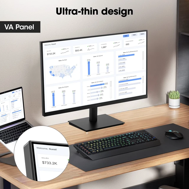 Alt view image 5 of 7 - 22" FHD Monitor 100Hz 4ms, 1920x1080 IPS LED, Adaptive Sync FreeSync, Compatible with 75Hz/60Hz, HDMI & VGA, Eye Care, VESA 100x100mm, Tilt
