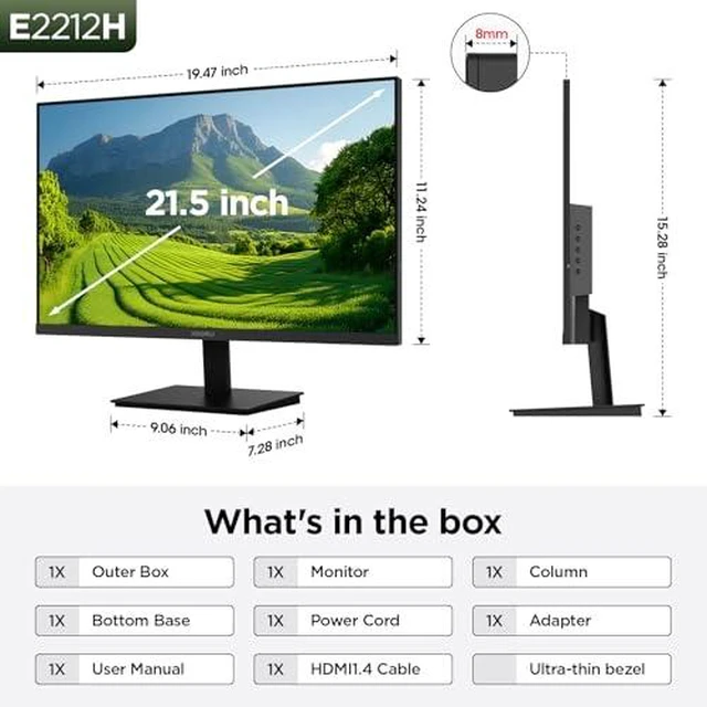 Alt view image 6 of 7 - 22" FHD Monitor 120Hz 6ms VA, 1920x1080 99% sRGB 4000:1, Adaptive Sync, Compatible with 100Hz/75Hz/60Hz, HDMI 1.4 & VGA, TÜV Eye Care, VESA 100x100mm