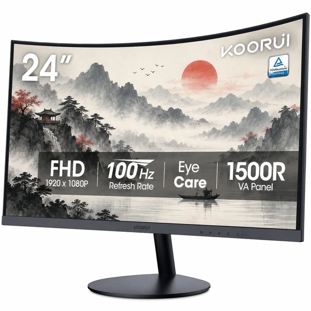 Main image of 24" 1500R Curved Monitor, FHD 1080P 100Hz VA, Adaptive Sync, 99% sRGB, HDMI & VGA, TÜV Eye Care, Tilt Adjustable Backward Compatible with 75Hz/60Hz