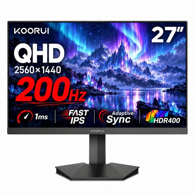 Main image of 27" QHD 200Hz Gaming Monitor, 1ms Fast IPS, 2560x1440 HDR400 95% DCI-P3, Adaptive Sync, Works with 165Hz/144Hz/120Hz/100Hz/60Hz, HDMI 2.0 & DP 1.4, VESA