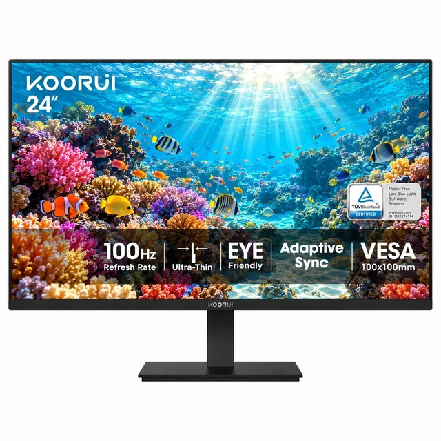 Main image of 24" FHD Monitor 100Hz 5ms VA, 1920x1080 99% sRGB 4000:1, Adaptive Sync, Works with 75Hz/60Hz, HDMI 1.4 & VGA & Audio Out, TÜV Eye Care, VESA 100x100mm