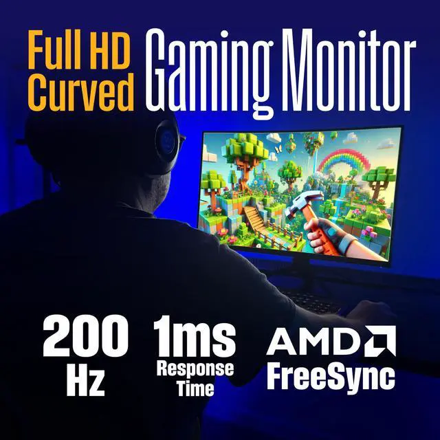 Alt view image 2 of 7 - 27 Inch Curved Gaming Monitor, 200Hz, 1ms, FHD 1080P, 3000:1 Contrast Ratio, 118% sRGB, 1500R, AMD FreeSync, Eyecare, for PC Games with Built-in Speakers, DisplayPort, HDMIx2-Black