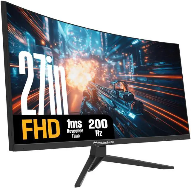 Main image of 27 Inch Curved Gaming Monitor, 200Hz, 1ms, FHD 1080P, 3000:1 Contrast Ratio, 118% sRGB, 1500R, AMD FreeSync, Eyecare, for PC Games with Built-in Speakers, DisplayPort, HDMIx2-Black