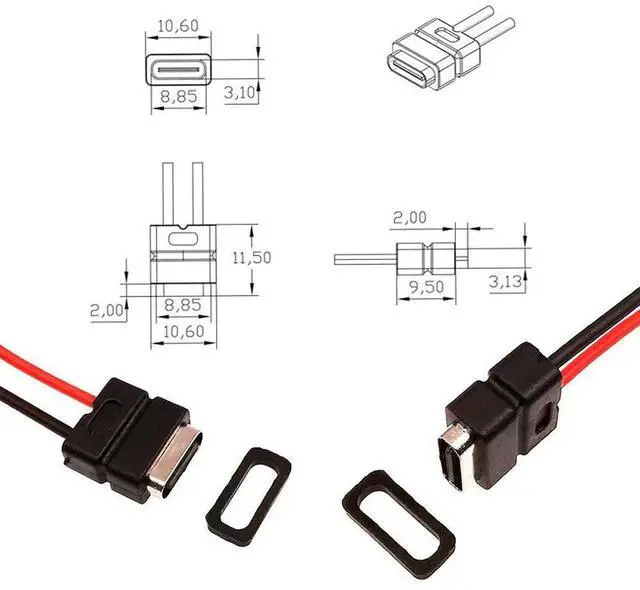 Alt view image 3 of 3 - Type-C wire bonding waterproof silicone female quick charging connector IPX5 24AWG