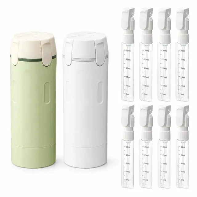 Main image of 4-in-1 Travel Dispenser, 4 Pack 40ML Travel Toiletry Bottles, Leak Proof Travel Size Containers, Portable Refillable Bottles for Shampoo Lotion Conditioner Face Cream (White+Green)