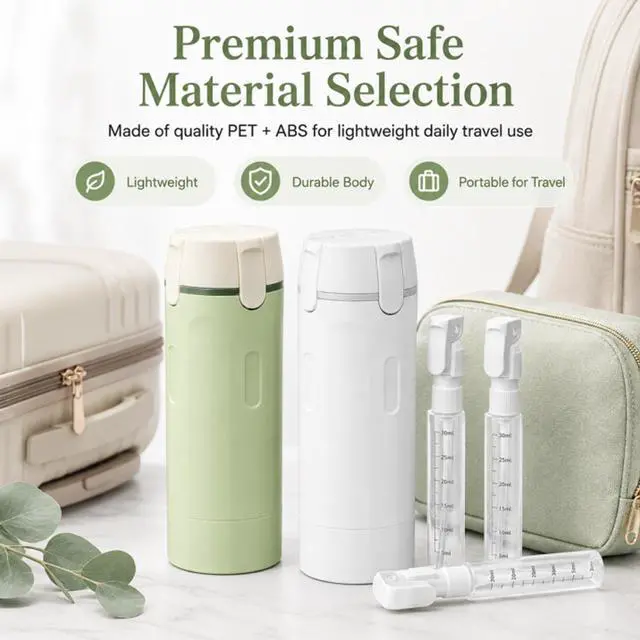 Alt view image 3 of 7 - 4-in-1 Travel Dispenser, 4 Pack 40ML Travel Toiletry Bottles, Leak Proof Travel Size Containers, Portable Refillable Bottles for Shampoo Lotion Conditioner Face Cream (White+Green)
