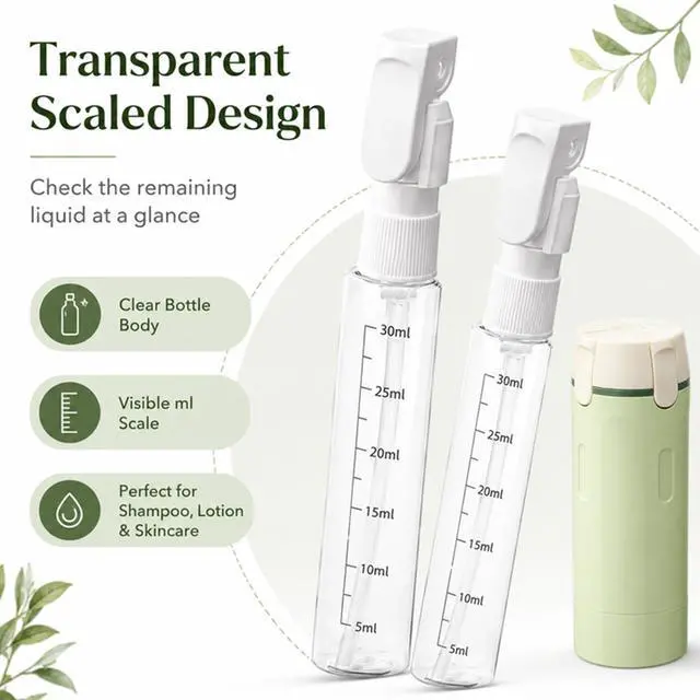 Alt view image 4 of 7 - 4-in-1 Travel Dispenser, 4 Pack 40ML Travel Toiletry Bottles, Leak Proof Travel Size Containers, Portable Refillable Bottles for Shampoo Lotion Conditioner Face Cream (White+Green)