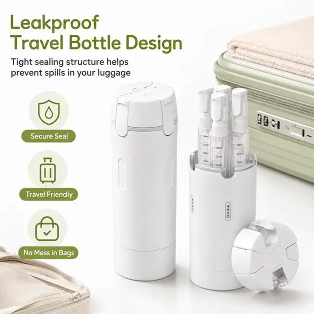 Alt view image 7 of 7 - 4-in-1 Travel Dispenser, 4 Pack 40ML Travel Toiletry Bottles, Leak Proof Travel Size Containers, Portable Refillable Bottles for Shampoo Lotion Conditioner Face Cream (White+Green)