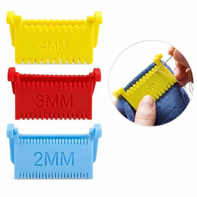 Main image of 3Pcs Clip-On Sewing Gauge, Hand Edge Stitch Guide Lock Ruler, Quilting Template Tool with 2mm 3mm 4mm Even Stitch Spacing