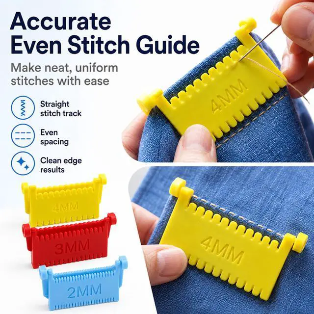 Alt view image 2 of 7 - 3Pcs Clip-On Sewing Gauge, Hand Edge Stitch Guide Lock Ruler, Quilting Template Tool with 2mm 3mm 4mm Even Stitch Spacing