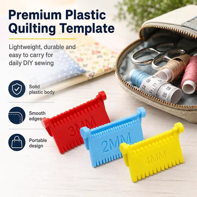 Alt view image 4 of 7 - 3Pcs Clip-On Sewing Gauge, Hand Edge Stitch Guide Lock Ruler, Quilting Template Tool with 2mm 3mm 4mm Even Stitch Spacing