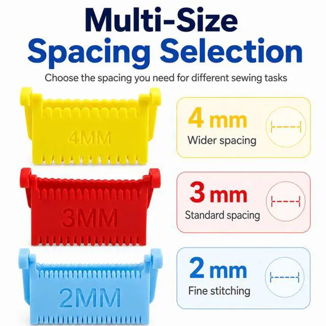 Alt view image 5 of 7 - 3Pcs Clip-On Sewing Gauge, Hand Edge Stitch Guide Lock Ruler, Quilting Template Tool with 2mm 3mm 4mm Even Stitch Spacing