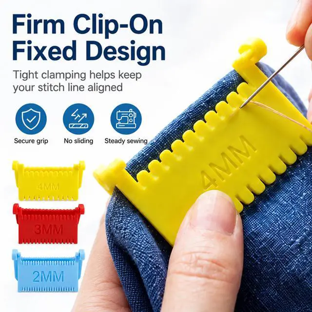 Alt view image 6 of 7 - 3Pcs Clip-On Sewing Gauge, Hand Edge Stitch Guide Lock Ruler, Quilting Template Tool with 2mm 3mm 4mm Even Stitch Spacing