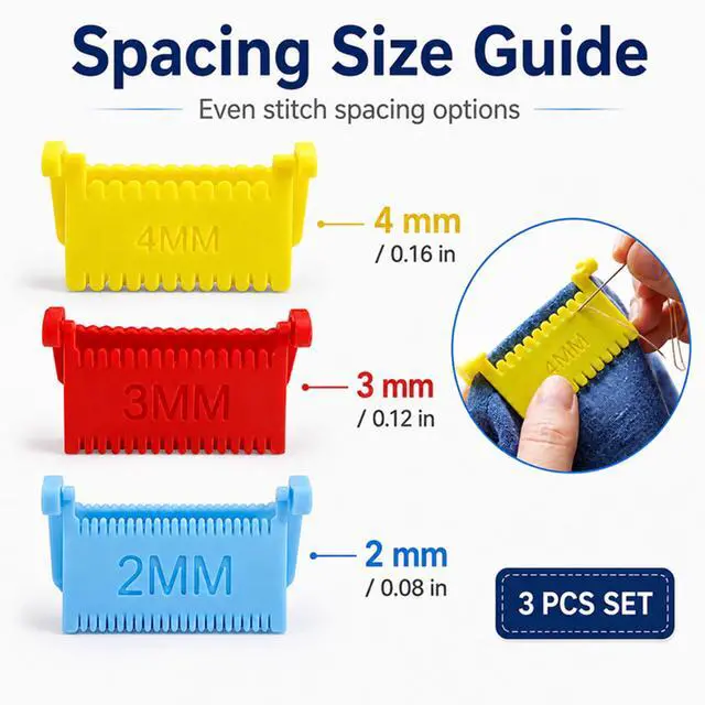 Alt view image 7 of 7 - 3Pcs Clip-On Sewing Gauge, Hand Edge Stitch Guide Lock Ruler, Quilting Template Tool with 2mm 3mm 4mm Even Stitch Spacing