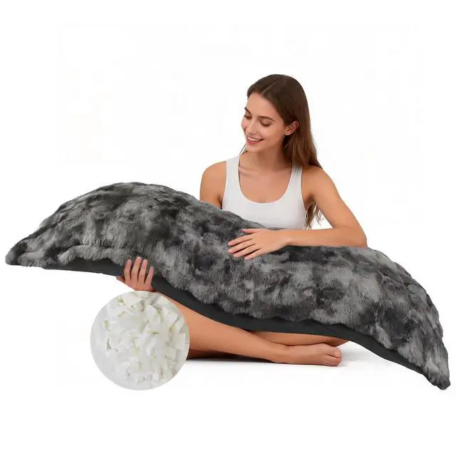 Main image of Fluffy Faux Fur Body Pillow for Adults, 6.8lb 21x54 Inch Tie-Dye Body Pillow with Shredded Memory Foam for Bed, Adjustable Height, Support for Side Sleepers & Pregnancy, Washable, Grey