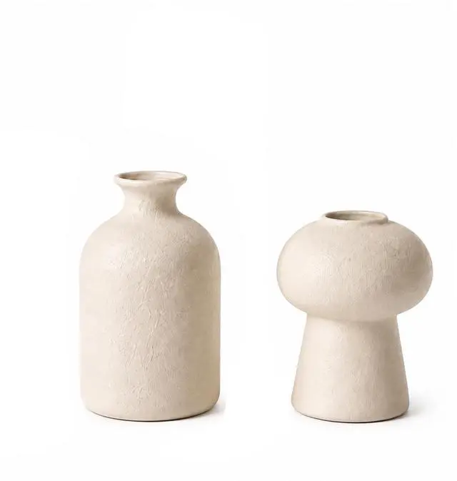 Main image of 3D Printed Textured Beige Vase, Minimalist Sculpture Vessel, Dry Grass Flower Vase, Home Decor for Living Room Shelf Entryway A+C