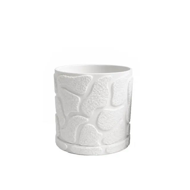 Main image of JINANJUNGU 3D Printed Textured Rock Succulent Plant Pot, Minimalist Planter, Small Desktop Flower Pot, for Tiny Houseplants Home Office Table Decor White