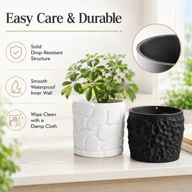 Alt view image 5 of 7 - JINANJUNGU 3D Printed Textured Rock Succulent Plant Pot, Minimalist Planter, Small Desktop Flower Pot, for Tiny Houseplants Home Office Table Decor White