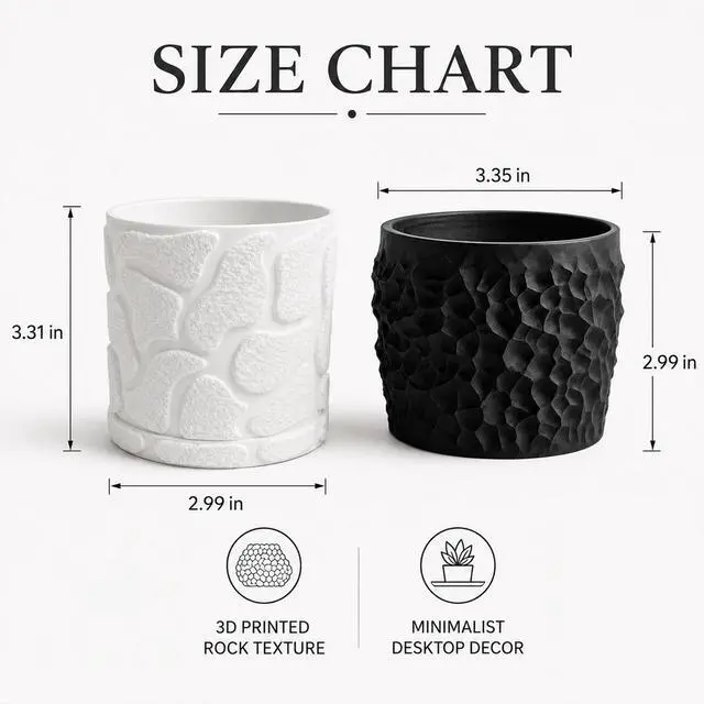 Alt view image 2 of 7 - JINANJUNGU 3D Printed Textured Rock Succulent Plant Pot, Minimalist Planter, Small Desktop Flower Pot, for Tiny Houseplants Home Office Table Decor White