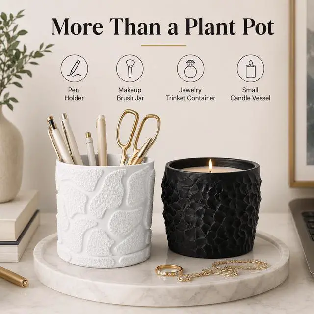 Alt view image 4 of 7 - JINANJUNGU 3D Printed Textured Rock Succulent Plant Pot, Minimalist Planter, Small Desktop Flower Pot, for Tiny Houseplants Home Office Table Decor 2 Pcs