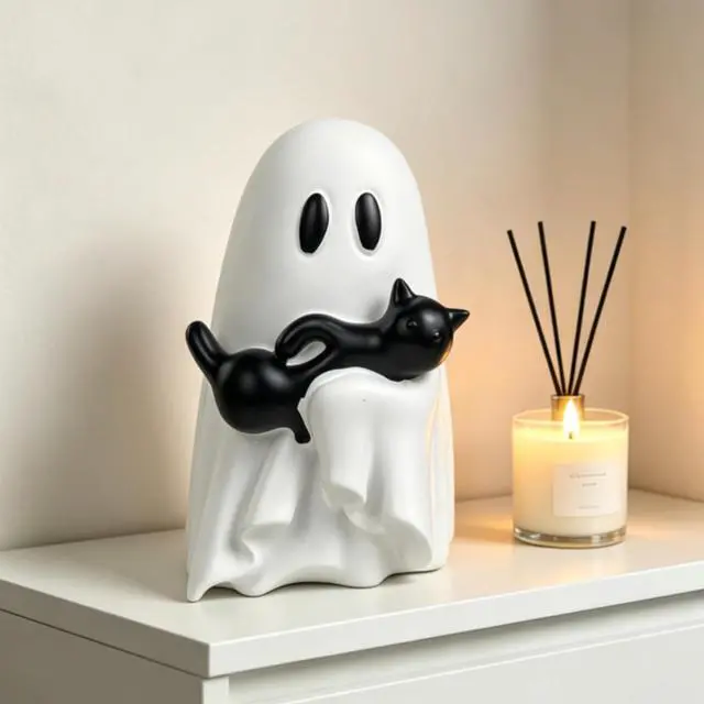 Main image of Halloween Ghost Figurine for Home, Desk, Holiday Party Decor - Spooky Resin Statue, Cute Finger Ghost Ornaments, Indoor Home Decor Gift