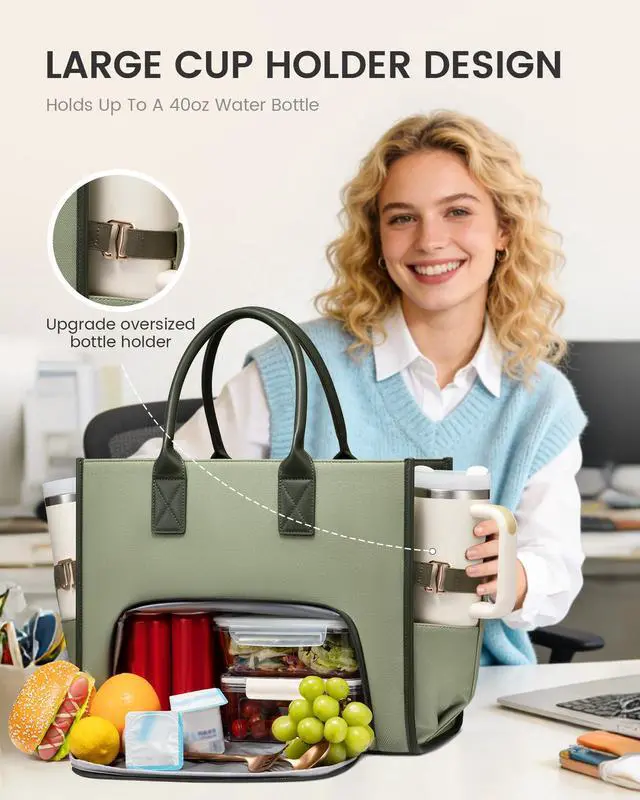 Alt view image 2 of 6 - LOVEVOOK Work Tote Bag with Lunch Compartment with Giant Tumbler Holder,15.6 Inch Waterproof 3 in 1 Lunch Bag Women Men Laptop Bag Purse Tote with Padded Sleeve for Teacher,Nurse,College,Travel,Office