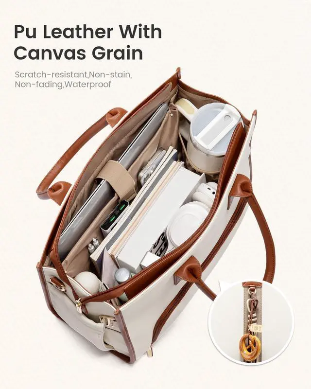 Alt view image 3 of 6 - LOVEVOOK Work Tote Bag with Lunch Compartment with Giant Tumbler Holder,15.6 Inch Waterproof 3 in 1 Lunch Bag Women Men Laptop Bag Purse Tote with Padded Sleeve for Teacher,Nurse,College,Travel,Office