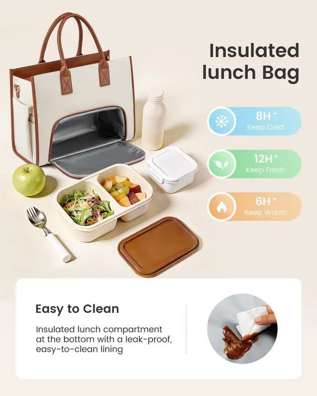 Alt view image 4 of 6 - LOVEVOOK Work Tote Bag with Lunch Compartment with Giant Tumbler Holder,15.6 Inch Waterproof 3 in 1 Lunch Bag Women Men Laptop Bag Purse Tote with Padded Sleeve for Teacher,Nurse,College,Travel,Office