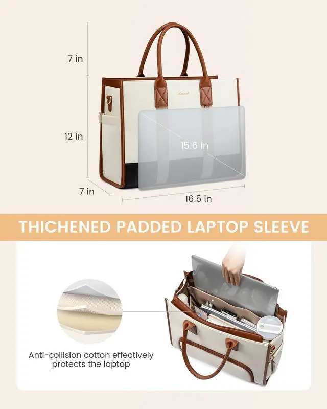 Alt view image 5 of 6 - LOVEVOOK Work Tote Bag with Lunch Compartment with Giant Tumbler Holder,15.6 Inch Waterproof 3 in 1 Lunch Bag Women Men Laptop Bag Purse Tote with Padded Sleeve for Teacher,Nurse,College,Travel,Office