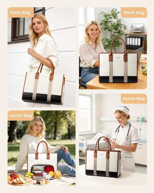 Alt view image 6 of 6 - LOVEVOOK Work Tote Bag with Lunch Compartment with Giant Tumbler Holder,15.6 Inch Waterproof 3 in 1 Lunch Bag Women Men Laptop Bag Purse Tote with Padded Sleeve for Teacher,Nurse,College,Travel,Office