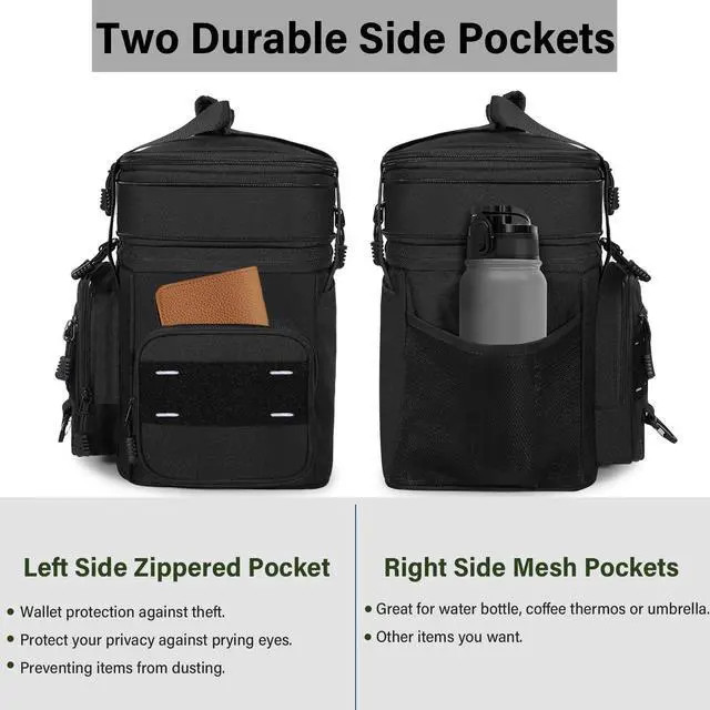 Alt view image 2 of 7 - TENKIST Expandable Tactical Lunch Box, XLarge Insulated Lunch Cooler Bag Heavy Duty Leakproof Lunch Pail for Men Adults Work Office Outdoor Picnic Trips,25L,Black