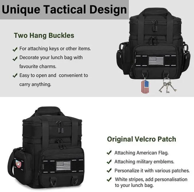 Alt view image 3 of 7 - TENKIST Expandable Tactical Lunch Box, XLarge Insulated Lunch Cooler Bag Heavy Duty Leakproof Lunch Pail for Men Adults Work Office Outdoor Picnic Trips,25L,Black