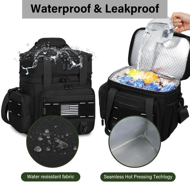 Alt view image 4 of 7 - TENKIST Expandable Tactical Lunch Box, XLarge Insulated Lunch Cooler Bag Heavy Duty Leakproof Lunch Pail for Men Adults Work Office Outdoor Picnic Trips,25L,Black