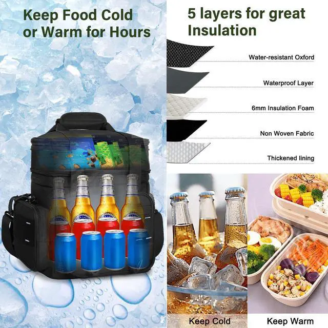Alt view image 6 of 7 - TENKIST Expandable Tactical Lunch Box, XLarge Insulated Lunch Cooler Bag Heavy Duty Leakproof Lunch Pail for Men Adults Work Office Outdoor Picnic Trips,25L,Black