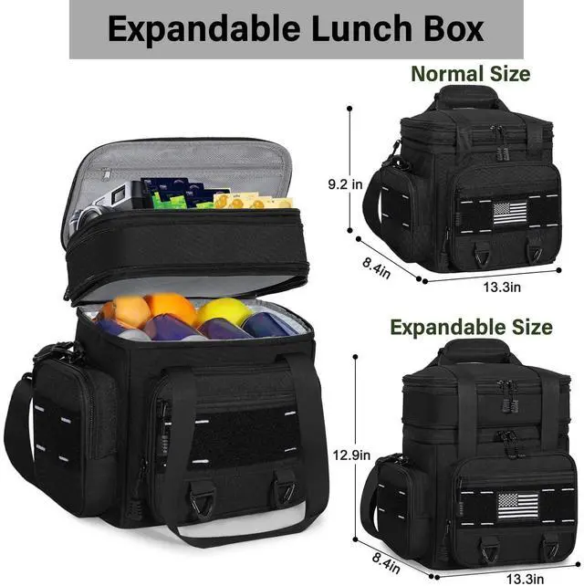 Alt view image 5 of 7 - TENKIST Expandable Tactical Lunch Box, XLarge Insulated Lunch Cooler Bag Heavy Duty Leakproof Lunch Pail for Men Adults Work Office Outdoor Picnic Trips,25L,Black