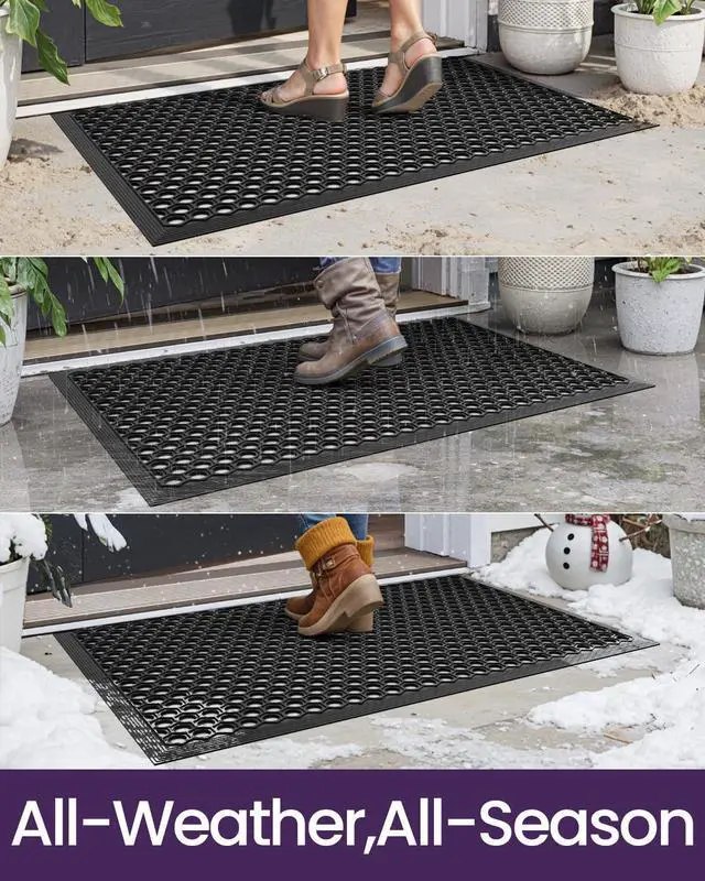 Alt view image 5 of 7 - DEXI Front Door Mat 32x48, Non Slip Rubber Doormat Outside Entrance, Heavy Duty Waterproof Drainage Entry Mats, Low Profile Dirt Trapper for Patio Entryway, Black