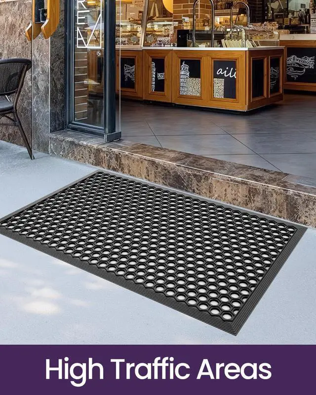 Alt view image 6 of 7 - DEXI Front Door Mat 32x48, Non Slip Rubber Doormat Outside Entrance, Heavy Duty Waterproof Drainage Entry Mats, Low Profile Dirt Trapper for Patio Entryway, Black