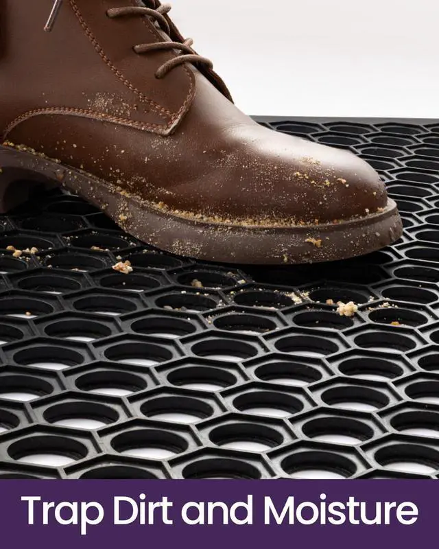 Alt view image 3 of 7 - DEXI Front Door Mat 32x48, Non Slip Rubber Doormat Outside Entrance, Heavy Duty Waterproof Drainage Entry Mats, Low Profile Dirt Trapper for Patio Entryway, Black