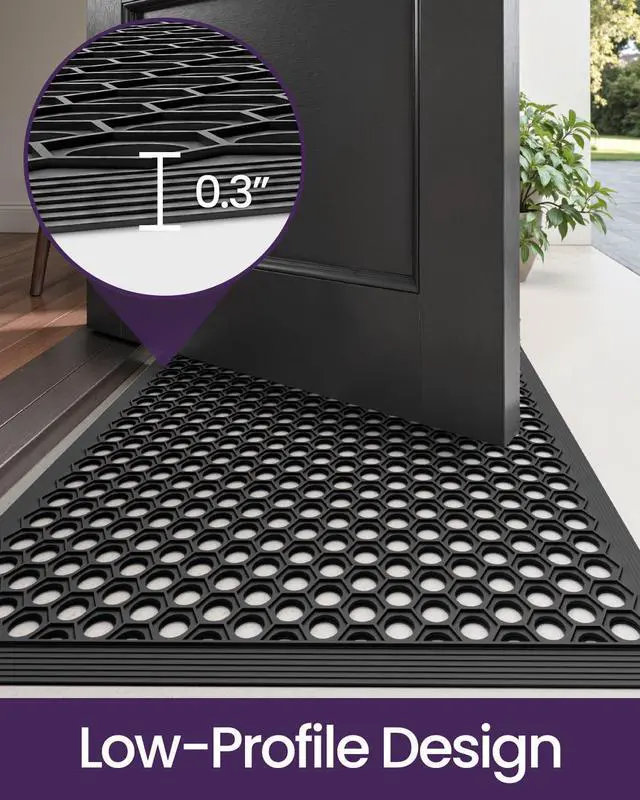 Alt view image 7 of 7 - DEXI Front Door Mat 32x48, Non Slip Rubber Doormat Outside Entrance, Heavy Duty Waterproof Drainage Entry Mats, Low Profile Dirt Trapper for Patio Entryway, Black