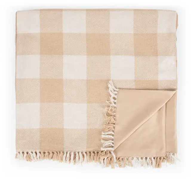 Alt view image 5 of 6 - Picnic TIME Montecito Picnic Blanket with Harness, Large 60" x 70" Outdoor Blanket, Woven Cotton Top with Water-Resistant Poly Duck Backing, Sandproof Beach Mat for Camping & Travel (Beige Gingham)